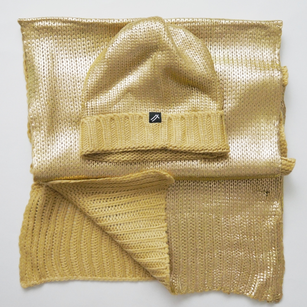 William Rast Gold Hat and Scarf Set